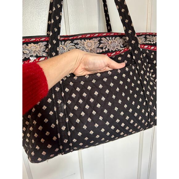 Vintage Vera Bradley Miller Shoulder Black Tote Bag | Overnight Luggage - Picture 3 of 8